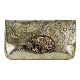 Fashion Clutch – Gold – Brown Rose Chain Magnafab