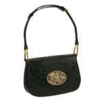Small Shoulder – Black Leather – Gold Hardware- Crystal Safari Magnafab