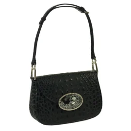 Small Shoulder – Black Leather – Silver Hardware- Gem Magnafab