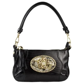 Tiny Shoulder – Black Leather – Gold Hardware – Crystal Safari Magnafab