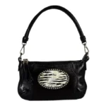 Tiny Shoulder – Black Leather – Silver Hardware – Zebra Magnafab