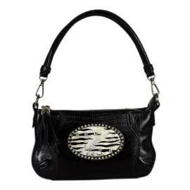 Tiny Shoulder – Black Leather – Silver Hardware – Zebra Magnafab