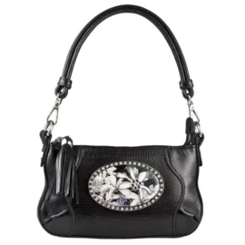 Tiny Shoulder – Black Leather – Silver Hardware – Tahiti Flower Magnafab