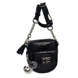 Cross Body and Hip bag – Black Leather – Silver Hardware – Gem Mini-Magnafab