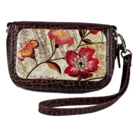 Wrist Bag Cell Phone Holder – Red Wicker Flower