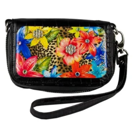 Wrist Bag cell phone holder – Black – Blue Leopard Glow