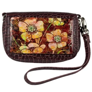 Wrist Bag cell phone holder – Brown- Brown Flowers