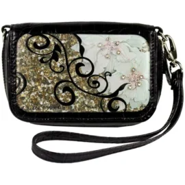 Wrist Bag / Cell Phone Case – Gold Flower with Vine
