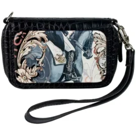Cell Phone Wristlet- Silver Hardware- Black- Dressage