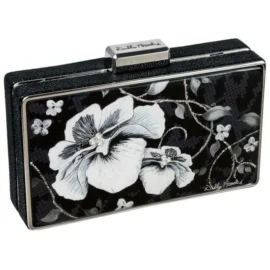 Box Clutch – Silver Hardware – Black & White Flower