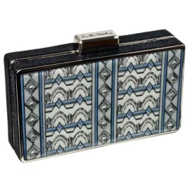 Box Clutch – Silver Hardware – Blue Deco