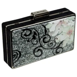 Box Clutch – Silver Hardware – Silver Flower Vine