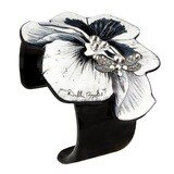 Narrow Cuff – Black and White Flower