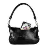 Tiny Shoulder – Black Leather – Silver Hardware – Tahiti Flower Magnafab