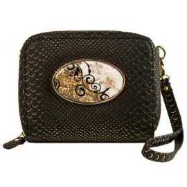 Tech Case – Black with Gold snake – Gold Flower Vine