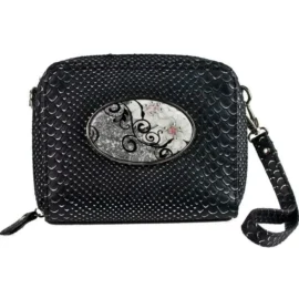 Tech Case – Black with Silver snake – Silver Flower Vine