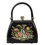 Petite Sassy – Black Leather – Embroidered Flowers Black
