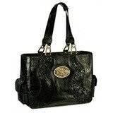 Business Tote – Black Leather – Gold Hardware – Crystal Safari