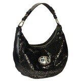 Hobo- Black – Silver Hardware – Black and White Flower Dragonfly Magnafab