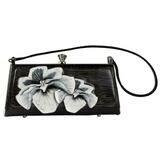 Long Petit – Black Leather – Black and White Flower