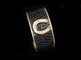 Gold Wide BK Leather Crystal H Shoe