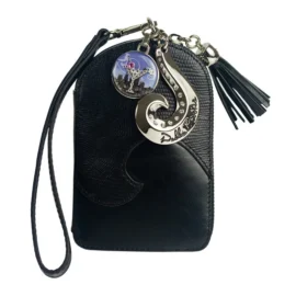 Wristlet – Black Leather – Silver Hardware with Martini Mini-Magnafab Charm