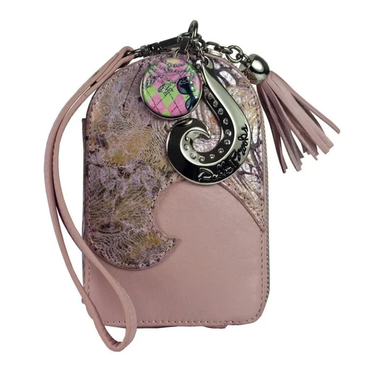 Wristlet – Pink Leather- Silver Hardware with Golf Argyle Mini-Magnafab Charm