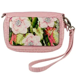 Wrist Bag cell phone holder – Pink – Banana Leaves