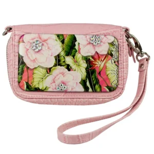 Wrist Bag cell phone holder – Pink – Banana Leaves