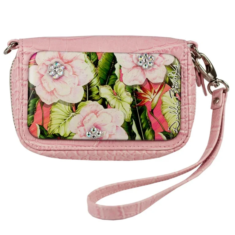 Wrist Bag cell phone holder – Pink – Banana Leaves