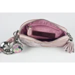 Wristlet – Pink Leather- Silver Hardware with Golf Argyle Mini-Magnafab Charm